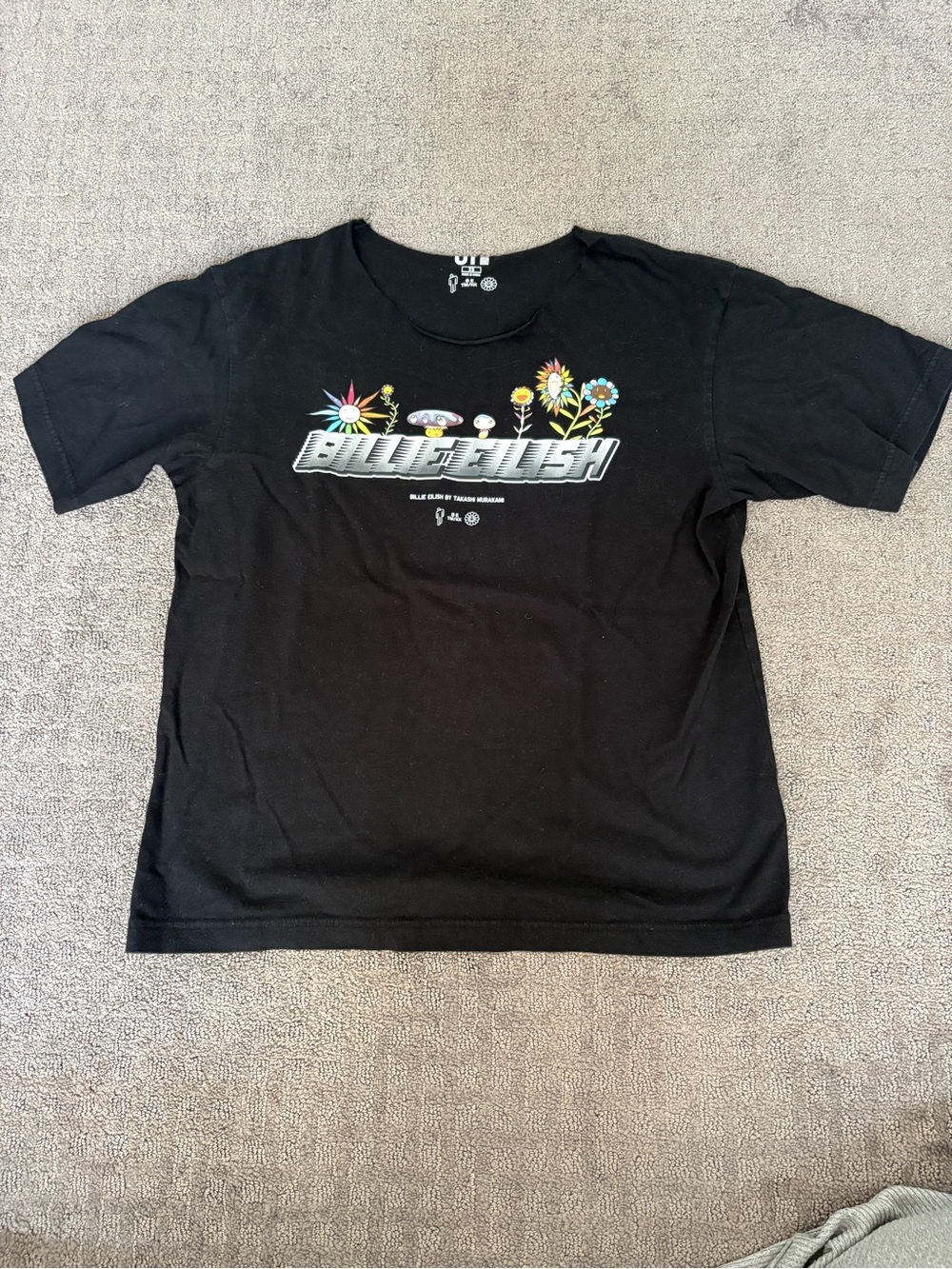 Uniqlo Black Billie Eilish Tee with Colorful Floral Logo